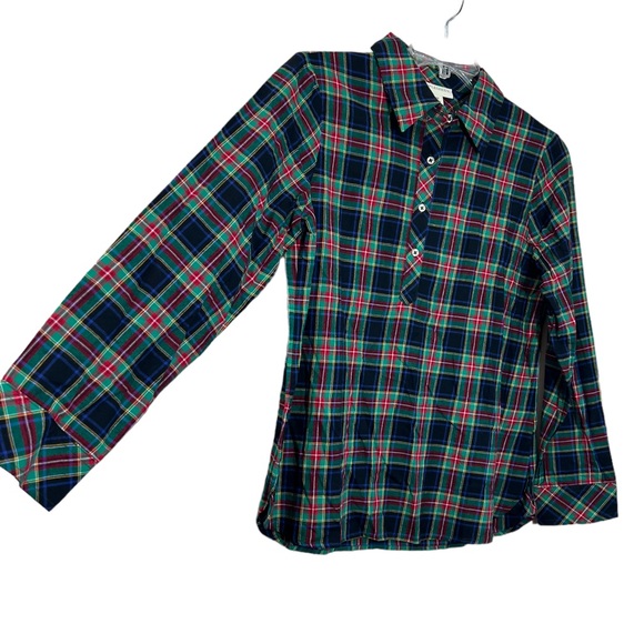 💥2/$15 NWOT Appleseed’s blue green red plaid Henley long sleeve top size medium - Picture 3 of 9